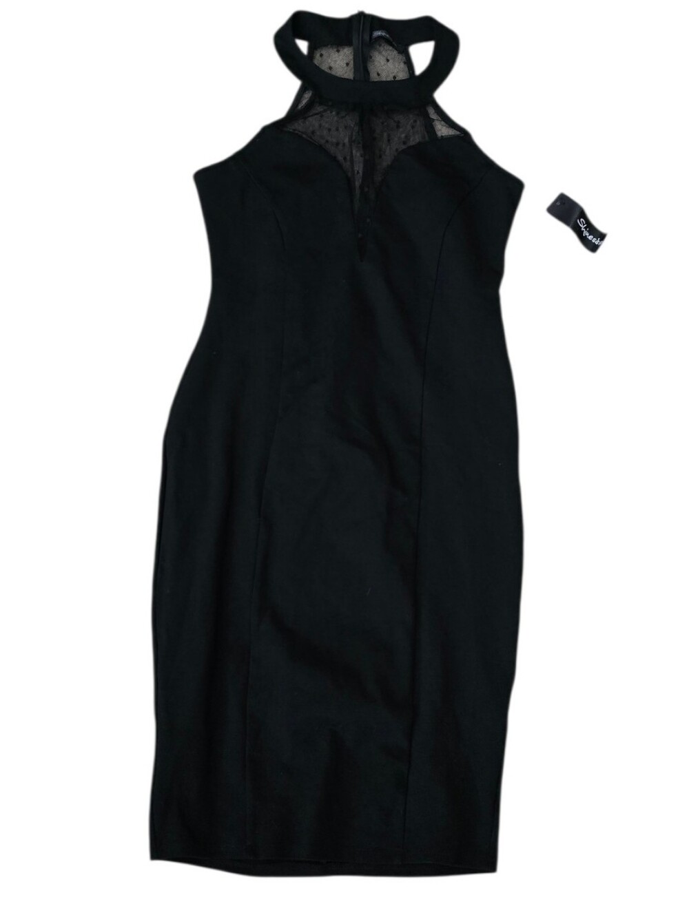 Shinestar Black Mesh Polka Dot Bodycon Cocktail Dress Women’s Medium - Picture 4 of 9